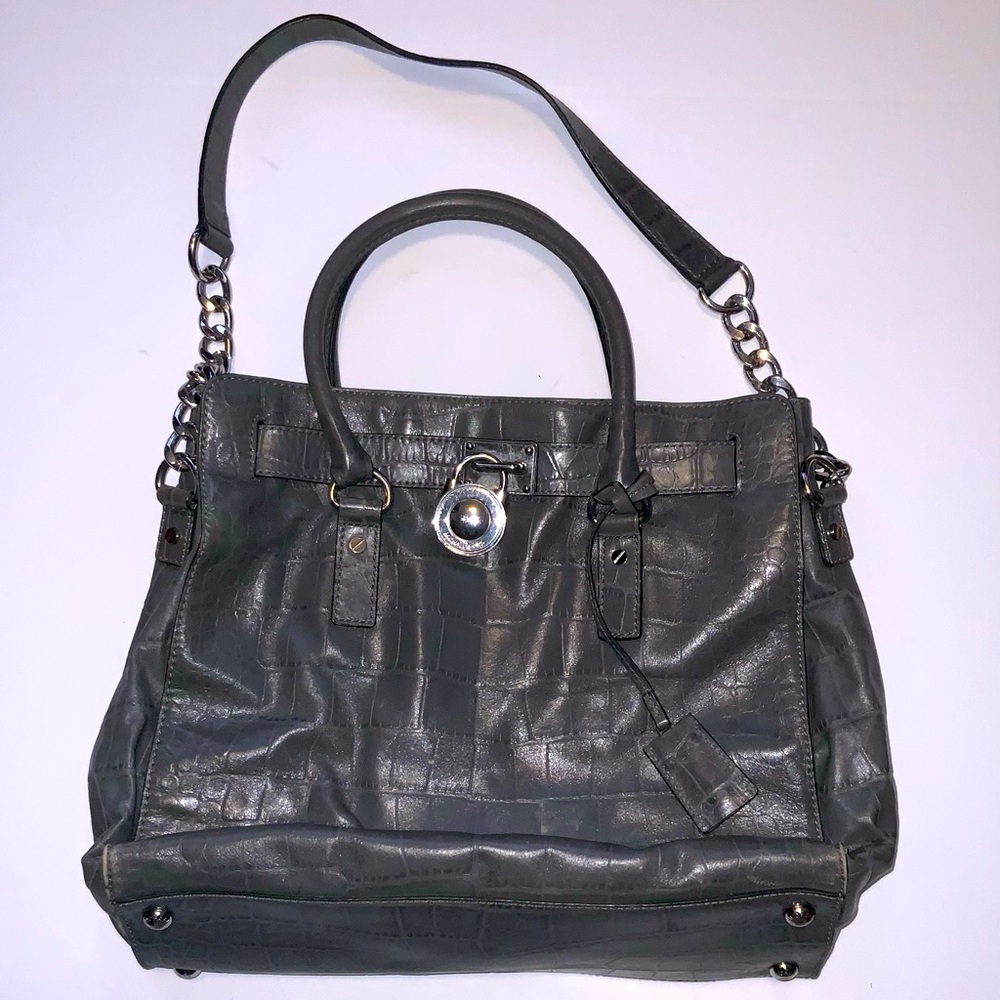 Michael Kors Grey Leather (Crocodile embossed) Bag